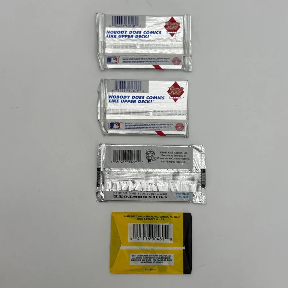 4 Vintage 90s Sealed Trading Card Pack Lot Looney Tunes KISS‎ Wacky Packages